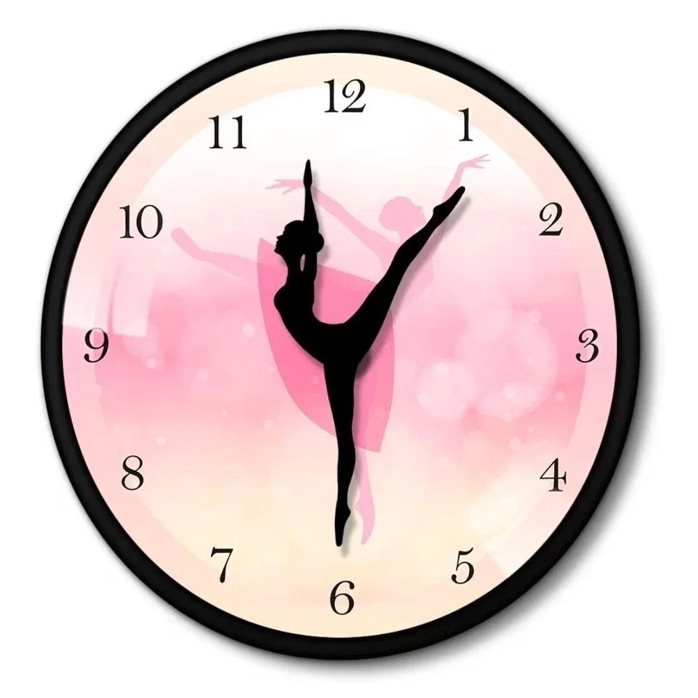 Ballerina Wall Clock Pink Black Dance Silhouette Hands Round 30cm/ 10